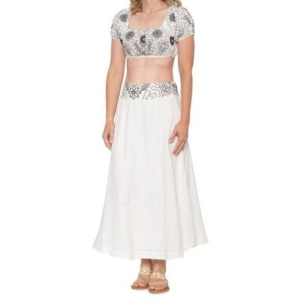 Free People Lotus Shirt and Skirt Set - Short Sleeve Lining Cotton Size L New